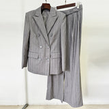 Fongt Early Spring New High-Grade Gray Heavyweight Hot Diamond Double Buckle Suit Trousers Set Two Sets