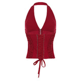 Fongt With The Same Strap To The Waist Hanging Neck Deep V-Neck Vest Sexy Hottie Thin Short Repair Top
