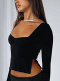 long-sleeved top with square neckline and