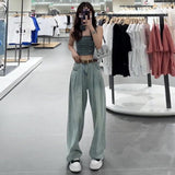 Fongt Thin Straight Jeans 2025 New Women's Summer Silk Pants Feel Small Ice Silk Wide Leg Pants