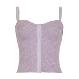 Fongt Resort Style Sexy Lace Spliced Buckle V-Neck Sling Vest Babes Skinny Fish Bone Top