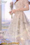 Chiffon Elegant Kawaii Dress Women Floral Print Sweet Princess Casual Midi Dress Female Puff Sleeve Party Holiday