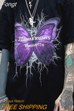 t-shirt goth Top Harajuku tops Butterfly lightning print Loose Short Sleeve kawaii anime t shirt plus size