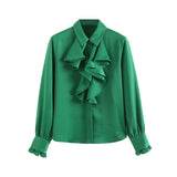 Lotus Leaf Laminated Decorative Satin Texture Shirt 2102796 In Early Spring-Outfit