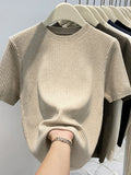 Short-Sleeved T-Shirt Women's 2024 Summer New Korean Version Of Elastic Slim And Slim Sweater With Pit Strips Inside-Outfit
