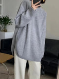 Sweater Side Fork Thick Loose Middle and Long Oversize Sweater Woman O-Neck Autumn and Winter Fashion Knitted
