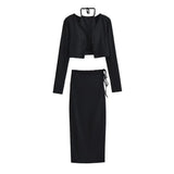 Trendy Women's Suit Is Sexy And Fashionable Long-Sleeved Jacket Sling Vest Forked Skirt Three-Piece Set-Outfit