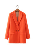 New Pure Color Double-Breasted Loose Casual Suit Jacket In Autumn-Outfit