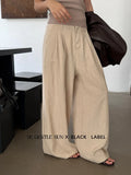 Fongt Xixi 2025 Autumn Black Standard Temperament High-Waisted Ribs Leisure Straight Legs Casual Pants Women 85249