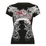 Fongt Gothic Printed Round-Neck T-Shirt Girl 2025 Station Personality Hottie Trend Girl Decor Short-Sleeved Top
