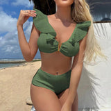 2024 New Special Fabric High-Waisted Lotus Edge Split Swimsuit Bikini