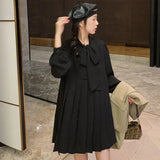 Women Preppy Style Trendy Bows Design Simple Ins Folds Ulzzang Solid Cozy Elegant Tender Ladies Casual Daily Chiffon