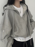 gray oversize hoodie with zipper and
