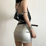 Fongt Summer Women's Solid Color Chest-Wrapped Slim Crop Vest To Purse Buttock Skirt Set-Outfit