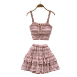Fongt Dress With Women's Summer Chic Gentle Wind Tie Sling Sling Small Vest + High Waist Folded Lotus Side Half Skirt
