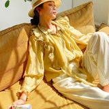 Fongt 2025 New Women's Long-Sleeved Shirt French Design Shirt Bubble Sleeve Temperament Commuting Female