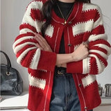 Fongt Waxy Small Fragrant Wind Sweater Coat Female 2024 New Design Sense Small Black And White Striped Knit Cardigan Short Female-Outfit