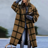 2023 Spring Autumn Women's Overcoats Matching Plaid Long Sleeve Lapel Coat Printed Woolen Coat Women Clothes Female