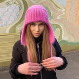 Fongt Wool Hat Female Autumn And Winter Personality Knitting Hem Warm Lash Knit Cap-Outfit