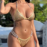 Fongt Hot Beach Vacation Bikini Crystal Diamond Women's Split Swimsuit