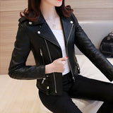 Fongt Spring And Autumn New Korean Version Of Lady PU Leather Female Short Slim Small Coat Motorcycle Suit Leather Jacket-Outfit