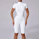 Fongt Waist Open Collar Zipper Short Sleeve Yoga Onesie Women's Net Fitness Tight Sports Onesie 41180-Outfit