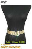 10 Rows Full Rhinestone Width 3.5 CM Waist Belts Women Diamante Crystal Chain Bride Wide Shiny Gold Silver Waist