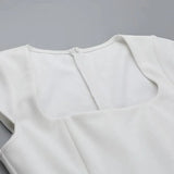 Square Neck Short Sleeve A-Line Solid Mini Dress-Outfit