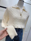And Winter New POLO Lapel Twist Pullover Sweater Female Bf Han Fan Loose Foreign Style V-Necked Knitted Sweater-Outfit