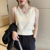 Silk V-Neck Sling With Vest Women Wearing Summer Sleeveless Knitted Shirt Thin Waist Short Hottie