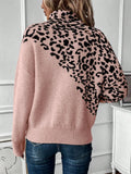 Fongt And Winter New Jacket Sweater High-Necked Leopard Long-Sleeved Loose Fashion Casual Knitwear