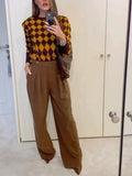 Brown N Yellow Diamond Printed Sweater-Outfit