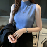 New Summer Bottom Sweater Xia Slim, Thin Sweater, Sleeveless Knitted Sweater, Put On A Girl.-Outfit