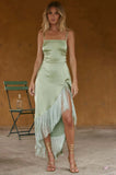 Fongt New Women's Lysau Irregular Slings Solid-Colored Dress Bareback Tie Low Breast 6041