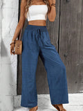 Fongt Hot Women's Solid Color Folded Waist Loose Broad-Legged Straight Trousers