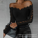 One-Word Shoulder Lace Top-ODL1836 Series-Outfit