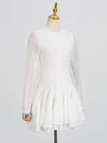 Fongt Fresh Dress Women's New Spring 2025 Fashion Sweet Style Pure Color Knitted Long-Sleeved