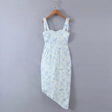 Blue Floral Mini Ruched Slit Bustier Dress-Outfit
