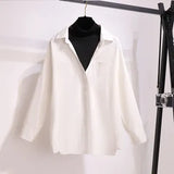 Autumn office ladies long sleeve two pieces set for women fake two-piece patchwork shirt and high waist black pants