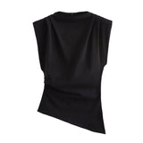 Fongt Women's New Fashion Folding Decorative Shoulderless T-Shirt