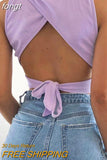 Women Y2K Lace Up Backless Tank Top Solid Knitted T-shirts Tops Sexy Crop Top Night Club Outfits 2023 Streetwear Basic