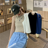 Fongt Round Collar Shows Thin Crop Short Money Wear Vest Summer 2024 New Hot Girl Sling Top Design