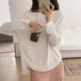 Shirt Mask Long-Sleeved T-Shirt Women's Summer Thin Loose Irregular Fork Bottom Air-Conditioning