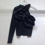 Fongt Babes In Autumn 2025 New Fashion High-End Design Sense Splicing Flowers To Repair Knitted Tops For Women