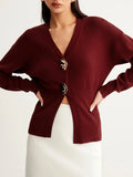 Fongt Women's V-Neck Button Knitted Knitted Sweater