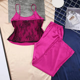 Satin Sexy Pajamas Black Lace