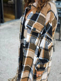 INS Autumn And Winter Long Windbreaker Side Slit Lapel Slim Women's Wool Plaid Coat-Outfit