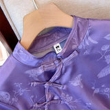 Button-Down Blouse Women 2023 Summer Style Retro Silk Shirt Women's Short-Sleeved Five-Sleeve Shirt-Outfit