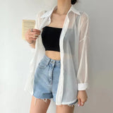 Fongt Temperament Long-Sleeved Sunscreen Shirt Women 2025 Summer New Chiffon Shirt Air-Conditioning Shirt White