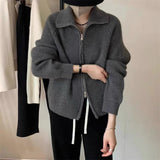Collar Pit Strip Double-Head Zipper Knitted Cardigan Tide Autumn And Winter New Style Soft Waxy Cover Meat Shows Thin Hair-Outfit